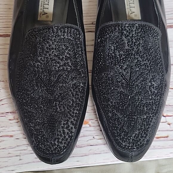 BRUNELLA Black Patent Loafers with Beaded Top of Foot Size 40 or 9.5 - Picture 14 of 14